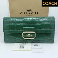 新品　COACH　コーチ長財布　クロコダイル　モーガンスリムウォレット　グリーン