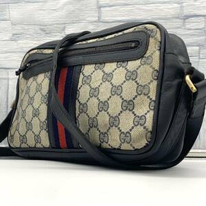 【入手困難品】 GUCCI グッチ ショルダーバッグ 斜め掛け ネイビー シェリーライン GG スプリーム 鞄 カメラバッグ レザー PVC 本革 1円