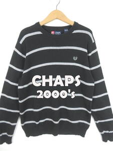 00s CHAPS チャップス ★ ボーダー 長袖 コットンニット M ★ ブラック×グレー アメリカ USA 古着 ラルフローレン Ralph Lauren