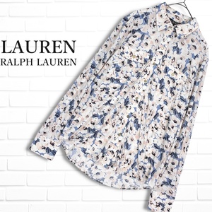 美品 LAUREN RALPH LAUREN ローレン ラルフローレン 近年モデル 花柄 フラワー 総柄 長袖 ストレッチ ブラウス シャツ レディース S　3484L