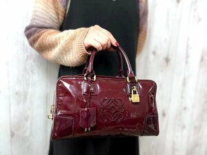 極美品 LOEWE ロエベ アナグラム アマソナ28 ハンドバッグ トートバッグ バッグ パテントレザー ボルドー系 77954Y