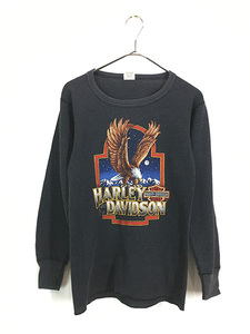 古着 80s USA製 HARLEY DAVIDSON 3D EMBLEM イーグル ワッフル サーマル シャツ M 古着