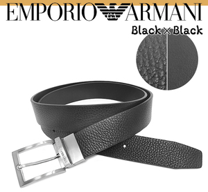 【未使用 美品】 エンポリオ アルマーニ ARMANI ベルト リバーシブル 回転バックル レザー ブラック 黒 90～100cm 95/38 カッティング可