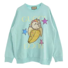 GUCCI グッチ 22AW 617964 XJEGL ばなにゃ バナニャ ロゴプリント クルーネック スウェット トレーナー ライトブルー系 XL【中古】