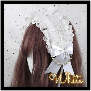 ホワイト　 ヘッドドレス ヘアアクセサリー メイド コスプレ ゴスロリ ロリィタ　リボン　メイド