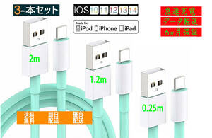 DUZHI iPhone 充電ケーブル 【3本セット】 留め具付き ライトニング GREEN 