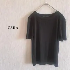 1508ザラ/♡ZARA♡半袖カットソー　黒　M   リブ素材　シースルー透け感