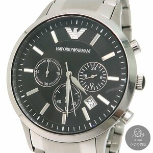 1円～ EMPORIO ARMANI エンポリオアルマーニ AR-2434 クロノ メンズ ウォッチ ブラック◆クリックポストor佐川◆7/30(火)終了◆質屋-9941