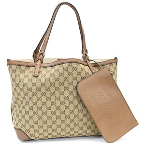 1円 ◆極美品 GUCCI グッチ トートバッグ ショルダー 247209 GGキャンバス レザー ベージュ ブラウン◆E.Cmol.tI-13