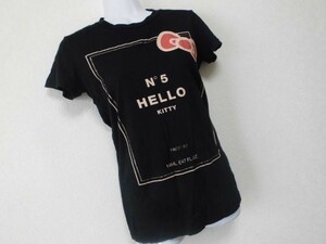 assk818☆　■■Hello Kitty/ハローキティ■■　ハローキティ半袖Tシャツ　トップス　丸首　キャラクターTシャツ　ブラック Mサイズ 綿100