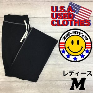 SDN4-103★アメリカ買付★美品【made for life】シンプル 無地 スウェットパンツ【レディース M】黒 アウトステッチ ジム ルームウェア