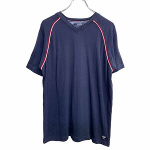 TOMMY HILFIGER 半袖 Tシャツ Mサイズ トミーヒルフィガー Vネック ネイビー コットン 古着卸 アメリカ仕入 t2407-4244