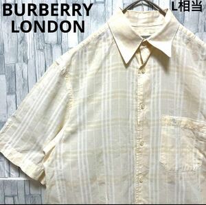 BURBERRY LONDON バーバリー ロンドン チェック 半袖 シャツ ワンポイントロゴ 刺繍ロゴ サイズS イギリス製 英国製 ホースマーク メンズ