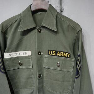 【即決】US ARMY HBT ヘリンボーンツイル シャツ ジャケット オリーブ ミリタリー 米軍 アメリカ軍 USA 古着 ヴィンテージ ビンテージ