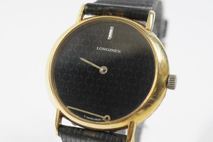 1円~【w333】LONGINES／ロンジン 【金無垢 18K/K18 750 31.66g】 Cal：L847.4　手巻き　ブラック文字盤　ユニセックス　腕時計