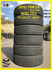 【M】 中古 　205/70R16 　LT03 　6本セット　 2018年製 　LT 　小型トラック② 　ダンロップ 　スタッドレス　