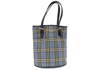 1円 BURBERRY バーバリーブルーレーベル ノバチェック ナイロンキャンバス×レザー トートバッグ ショルダー 肩掛け ブルー系 FF8660