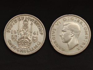 【イギリス】 1941年 Shilling シリング 銀貨 世界大戦戦時下SV