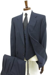 超美品【銀座サワモト SAWAMOTO GINZA】ウール素材 シングル2ボタン 3ピーススーツ (メンズ) size50～52相当 ネイビー系 紺無地□32RMS0223