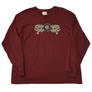 希少 デッドストック【ビンテージ Y2K 漢字 龍 ドラゴン ラメプリント 長袖 Tシャツ ロンT】アメリカ USA 90s テック アニメ tatoo バンドT