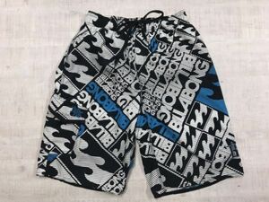 ビラボン BILLABONG アメカジ サーフ ストリート ボーダー ロゴ 総柄 ハーフ ショート スイム パンツ ボード ショーツ メンズ M 黒白