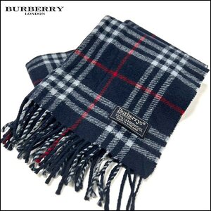 TS Burberry/バーバリー ノバチェック マフラー ウール100% ネイビー系