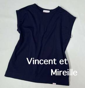 Vincent et Mireille バンソンエミレイユ　ノースリーブ カットソー Tシャツ ネイビー　紺色