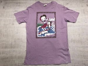 Betty Boop ベティーブープ ストリート キャラクター サーフ アート 半袖Tシャツ トップス カットソー レディース スリット ロング丈 L 紫