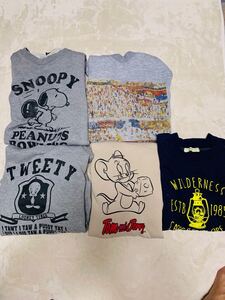 まとめて　トレーナー　5枚　Peanuts, Tom and Jerry, Looney Tunes, O.R.G , One Count. サイズ　 L3枚　M2枚　中古品