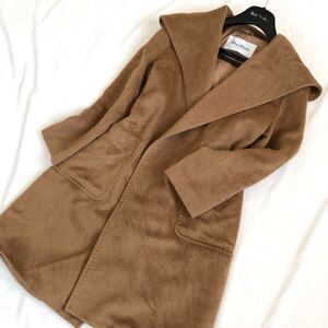 極美品 Max Mara マックスマーラ 白タグ カシミヤ×シルク ウール ロングコート マニュエラ フード キャメル コート レディース 40サイズ L