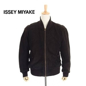 A4841/80s 美品 秋冬 ISSEY MIYAKE イッセイミヤケ DUETRIO 豚革 オールレザー MA-1 スタジャン フライトジャケット ブルゾン M 黒/メンズ