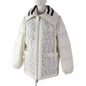 極美品◎モンクレール 23-24AW GAMBIE 2WAY ツイード使い ダウンベスト／ダウンジャケット 白 黒 0 ハンガー・ガーメント付 伊製 正規品