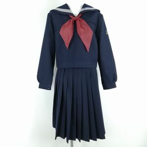 1円 セーラー服 スカート スカーフ 上下3点セット 大きいサイズ 冬物 白3本線 女子 学生服 福岡嘉穂高校 紺 制服 中古 ランクC NA9210