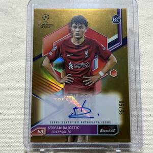 Stefan Bajcetic RC Gold Refractor Auto /50 2022/23 Topps Finest UCL & UEL Soccer Autograph 直筆サイン