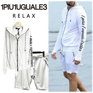 《1PIU1UGUALE3 RELAX》新品 ビッグロゴ ラッシュガード セットアップ パーカー＋ショートパンツ 上下セット M(W76~84)S0457