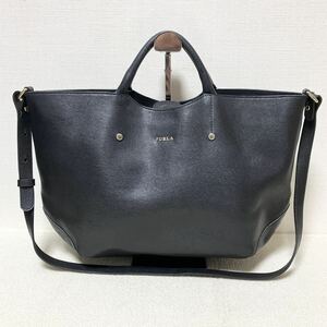 美品 FURLA フルラ アリッサ 2wayハンドバッグ ショルダーバッグ ブラック 黒 サフィアーノレザー 本革