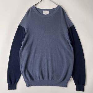 【2022aw】STILL BY HAND size/50 (ic) -2tone cotton knit pullover- スティルバイハンド コットン リブ ニット セーター ネイビー 日本製