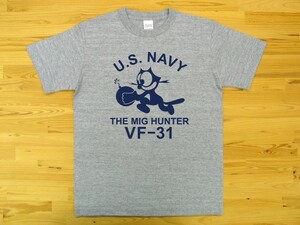 U.S. NAVY VF-31 杢グレー 5.6oz 半袖Tシャツ 紺 XXXL 大きいサイズ ミリタリー トムキャット VFA-31 USN