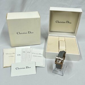 ▽▼【美品/稼働品】クリスチャンディオール Christian Dior クールカレ 腕時計 銀文字盤 レザーリザード クォーツ レディース D82-100▼▽