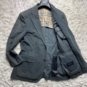 カシミヤ混◎BURBERRY テーラードジャケット ノバチェック バーバリーロンドン グレー コットン M メンズ シングル 2B ストレッチ 伸縮性