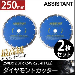 ダイヤモンドカッター 250mm 高品質 乾湿両用 調整リング付き（22 / 20リング付） 10インチ　コンクリート用 【2枚セット】