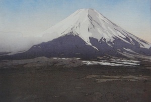 吉田博、【冨士拾景　吉田村】、富士山、希少画集画、高級新品額・額装付、状態美麗、送料無料