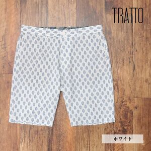 春夏/TRATTO/91cm/イージー ハーフパンツ 吸水速乾 ストレッチ サッカー リーフ柄 小紋 ゴルフ 半パン 新品/白/ホワイト/ic322/