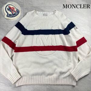 極美品/XLサイズ 現行品☆ 23ss MONCLER モンクレール カシミヤ混 カシミア ニット セーター 長袖 デカロゴ ワッペンロゴ