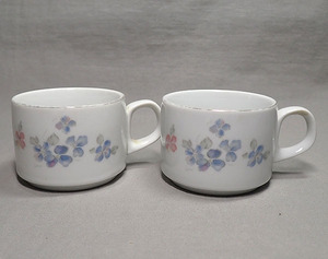 昭和レトロ【Noritake RC刻印 コーヒーカップ2個】ノリタケ スタッキングマグカップ 小花柄 陶器 茶器 アンティーク 現状品