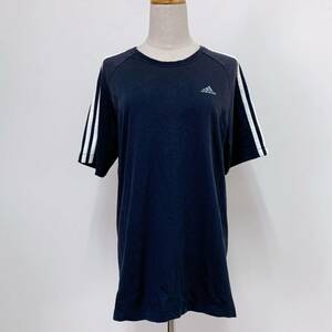 YH1209 adidas CLIMALITE アディダス メンズ 半袖 Tシャツ ロゴ刺 丸首 ネイビー 紺 Lサイズ スポーティー カジュアル 万能 USED 古着