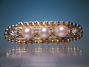 【江月】MIKIMOTO PT900/K18YG ダイヤ飾り本真珠の帯留め 9,55g 御木本真珠 正規品