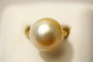 マベ真珠パールリング【指輪】 15mm　クリームカラー　シルバー製リング枠