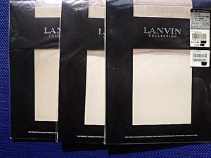 LANVINランバンガーターフリーストッキング・ガーターストッキング　3足　かかと付き　カノン　日本製透明感22－25　ロゴ入り新品未使用品