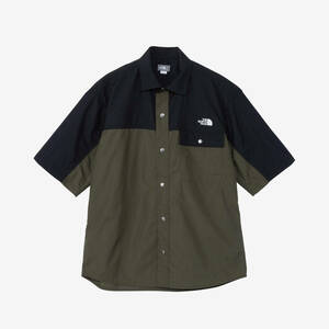 XL 新品 ノースフェイス ショートスリーブ ヌプシ シャツ カーキ ブラック Nuptse Shirt 半袖 ボタンダウン 切り返し ヌプシシャツ